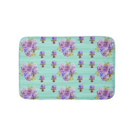 Tapete De Banheiro Shabby Aqua Pansy viola flores florais Bath Mat