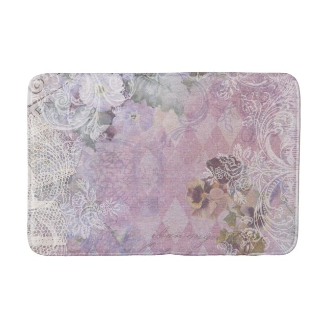 Tapete De Banheiro Shabby Vintage Purple Floral (Frente)