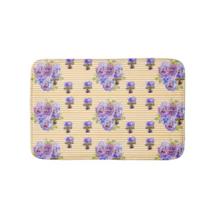 Tapete De Banheiro Shabby Yellow Pansy viola flores florais Bath Mat
