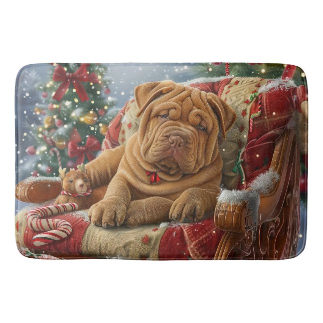Tapete De Banheiro Shar Pei Cachorro Festivo (Frente)