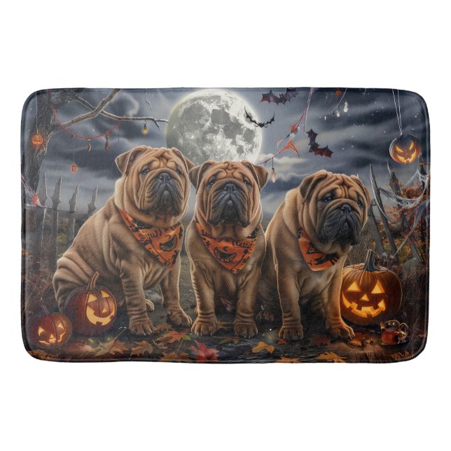 Tapete De Banheiro Shar Pei Halloween Assustador (Frente)
