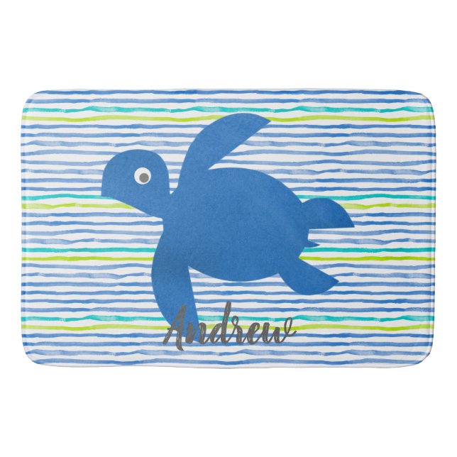 Tapete De Banheiro Shibori, Tartaruga Do Mar De Aquarelas (Frente)