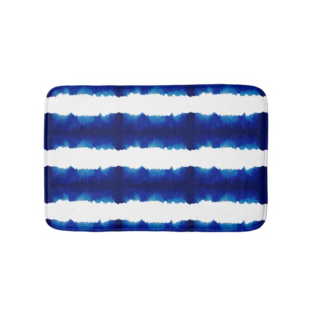 Tapete De Banheiro Shibori Tie Dye Blue Strike Pattern Bath Mat (frente)