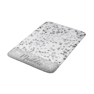 Tapete De Banheiro Silver Whimsical Stars on White Personalizado