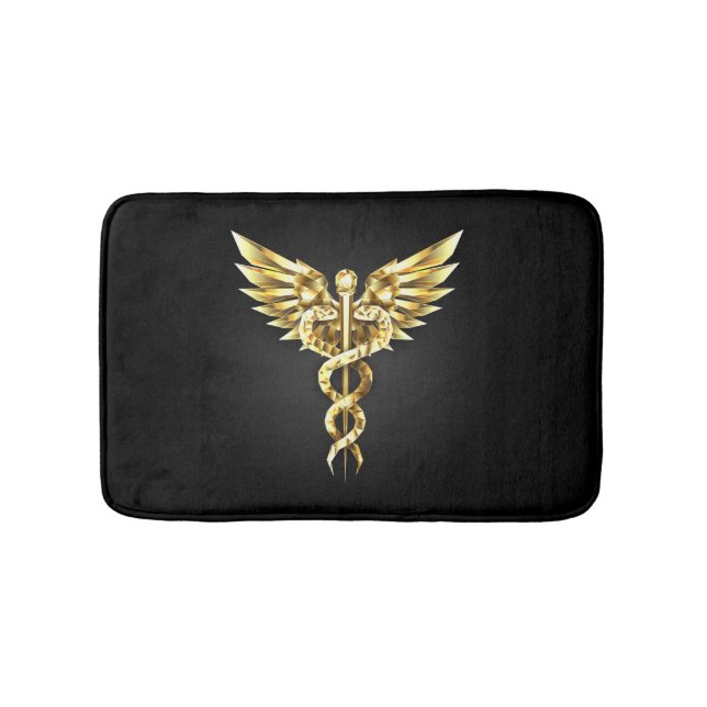 Tapete De Banheiro Símbolo Poligonal Dourado Caduceus (frente)