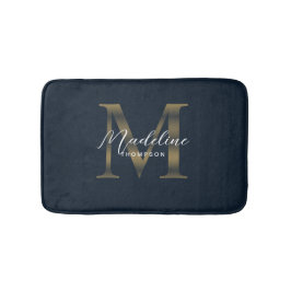 Tapete De Banheiro Simple Script Metallic Navy Blue Gold Monogram