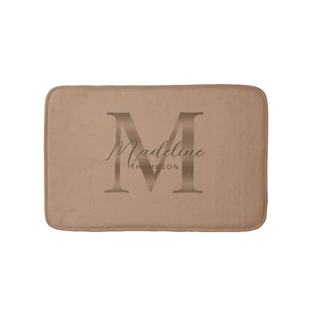 Tapete De Banheiro Simple Script Metallic Taupe Gold Monogram (frente)