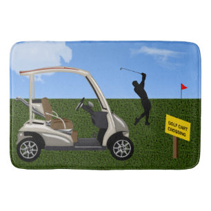 Tapete De Banheiro Sinal do cruzamento do carro de golfe no fairway
