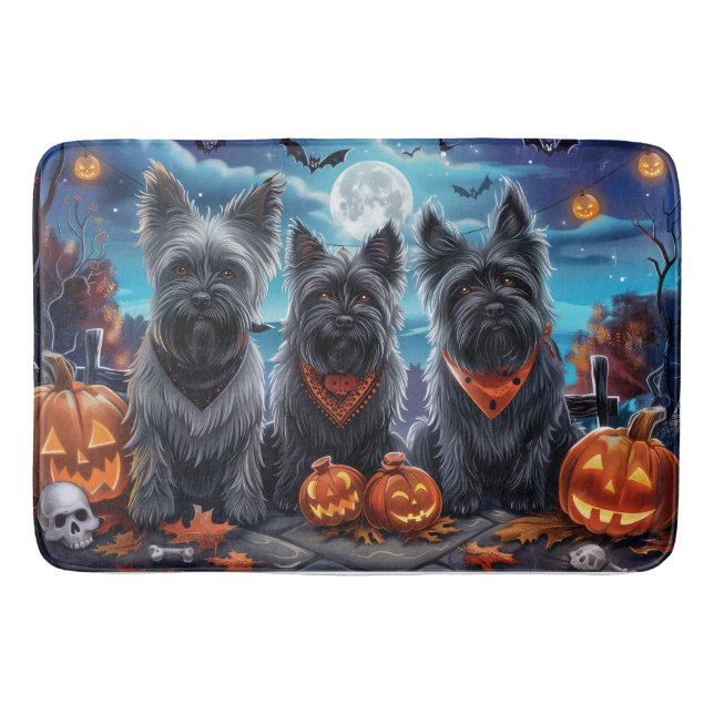 Tapete De Banheiro Skye Terrier Halloween Assustador  (Frente)
