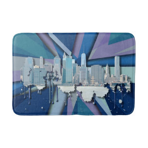 Tapete De Banheiro Skyline 3D azul da Nova Iorque