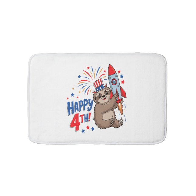 Tapete De Banheiro Sloth Happy 4th Rocket Fireworks EUA (frente)
