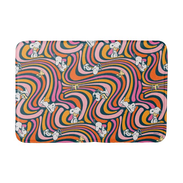 Tapete De Banheiro Snoopy & Woodstock Groovy Vibes Púrpura Padrão (Frente)