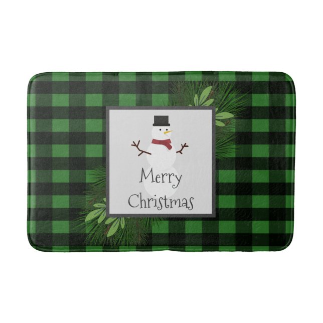 Tapete De Banheiro Snowman Green Buffalo Xadrez Bath Mat (Frente)