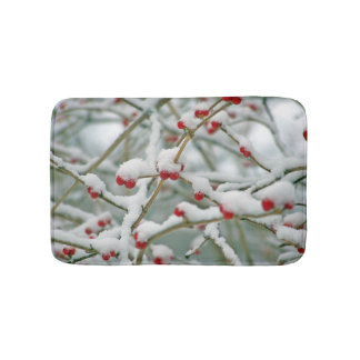 Tapete De Banheiro Snowy Red Berries Cena de inverno