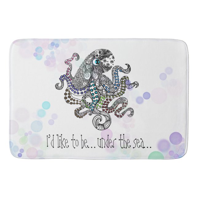 Tapete De Banheiro Sob a linha do mar, polvo de rabo com bolhas (Frente)