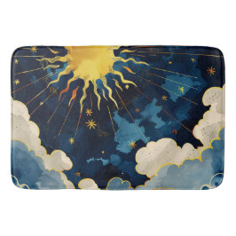 Tapete De Banheiro Sol Celestial Moderno Estrelas e Nuvens Azuis