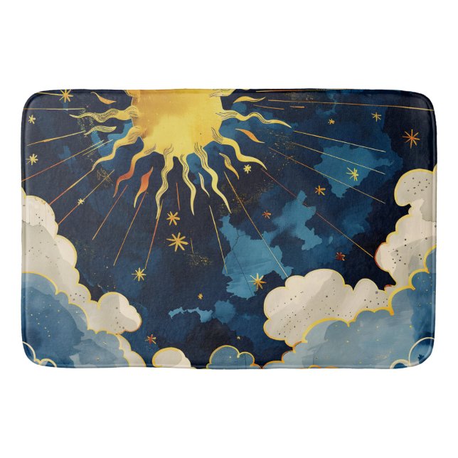 Tapete De Banheiro Sol Celestial Moderno Estrelas e Nuvens Azuis (Frente)