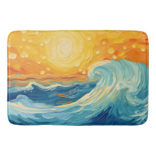 Tapete De Banheiro Sol e ondas de pintura a óleo costeiro