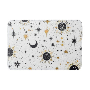 Tapete De Banheiro Sol Lua Estrelas Preto e Dourado