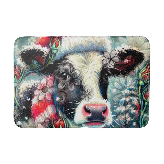 Tapete De Banheiro Sonho de Vaca do Horário Mais Quente Floral Vermel (Frente)