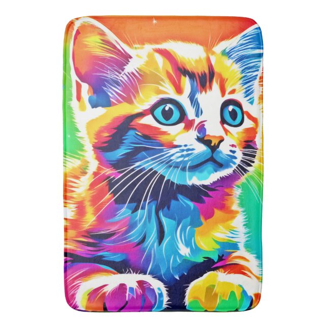 Tapete De Banheiro Sonhos de Gatinho Arco-Íris (Frente Vertical)