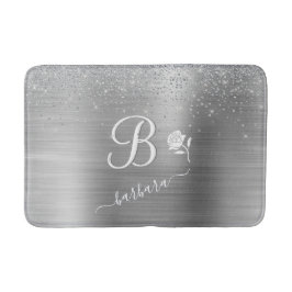 Tapete De Banheiro Sparkle Silver Monograma Personalizado Elegante