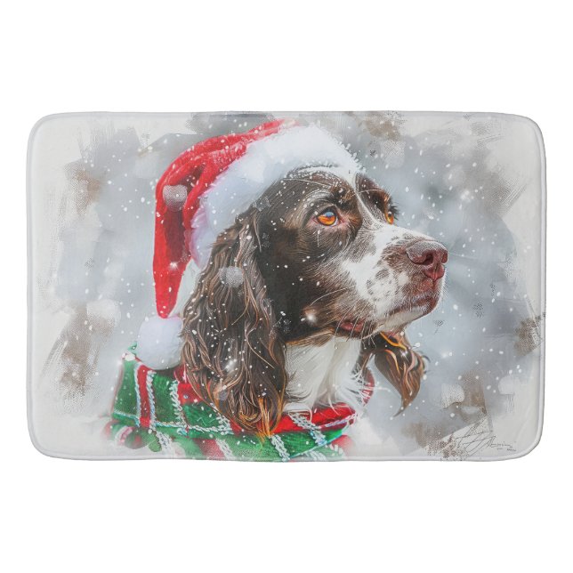 Tapete De Banheiro Springer Spaniel Cão Festivo de Natal (Frente)