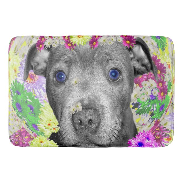 Tapete De Banheiro Staffy Puppy Daisy Face, Memory Foam Bath Mat, (Frente)