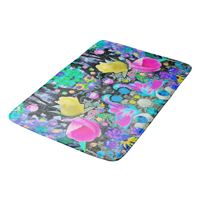 Tapete De Banheiro Stargazer Lily, Rosa e Colagem de Hibiscus Rosa (Angulado)