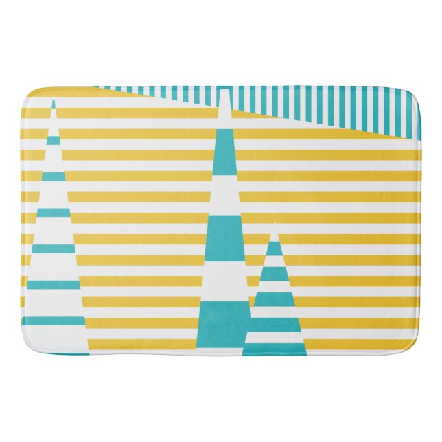 Tapete De Banheiro Stripes em Stripes - Turquesa e Amarelo (Frente)