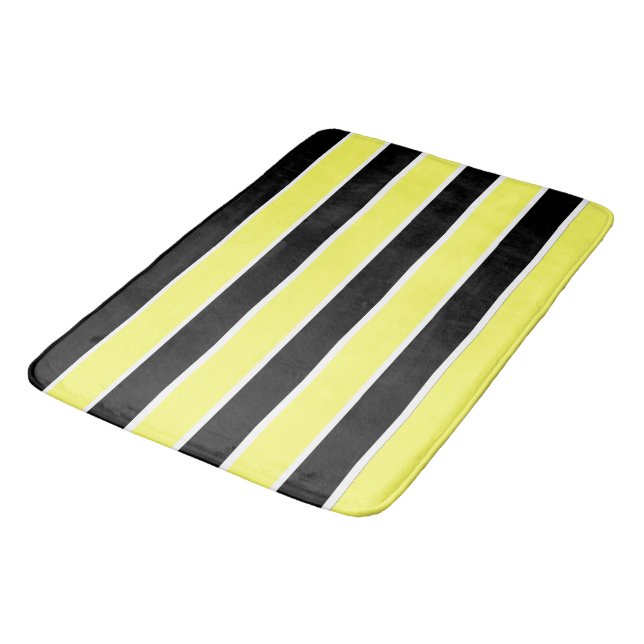 Tapete De Banheiro Stripes Pretas, Amarelas e Brancas (Angulado)