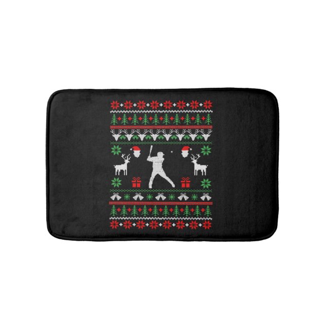 Tapete De Banheiro Suéter de Natal Feio de Baseball (frente)