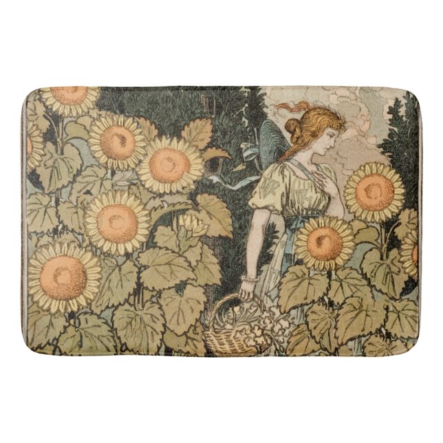 Tapete De Banheiro Sunflower Art Nouveau Garden Grasset Woman (Frente)