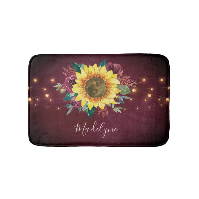 Tapete De Banheiro Sunflower Lights Burgundy Floral Monograma (frente)