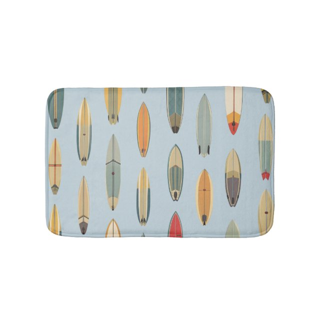 Tapete De Banheiro Surf Life | Retro Coastal Blue Surfboard Graphic (frente)