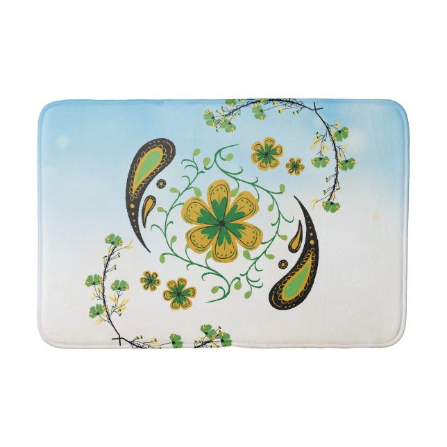 Tapete De Banheiro Taiji Flower – Green & Yellow Botanical Art (Frente)