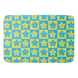 Tapete De Banheiro Tampo de xadrez floral amarelo e azul