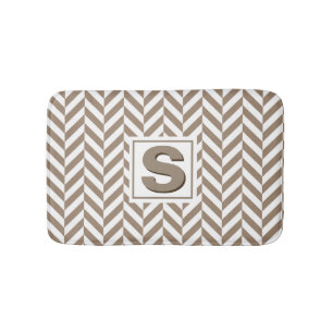 Tapete De Banheiro Tan White Herringbone Monograma