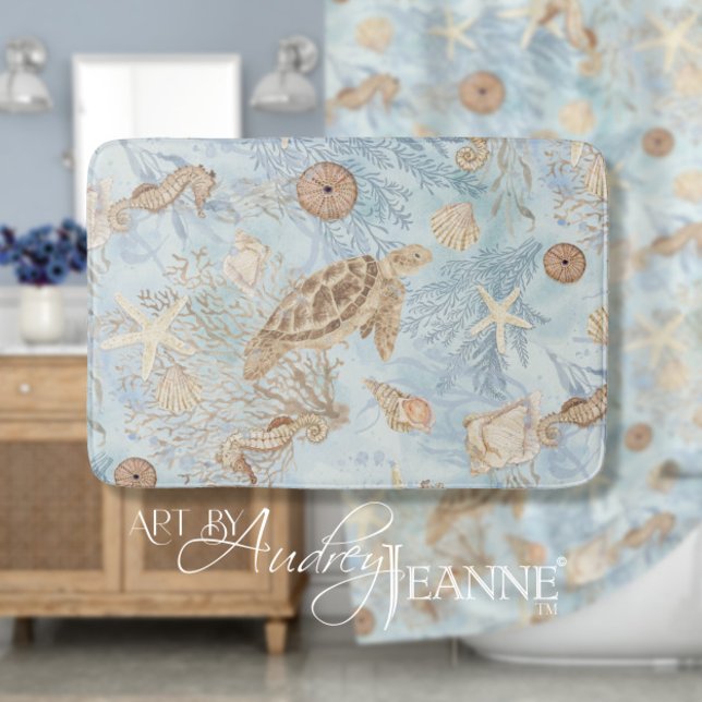 Tapete De Banheiro Tartaruga-do-mar Azul Oceano Índico Estrelas Aquar (Criador carregado)