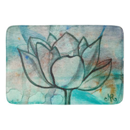 Tapete De Banheiro Teal Blue Watercolor Flor Elegante Artsy Lotus