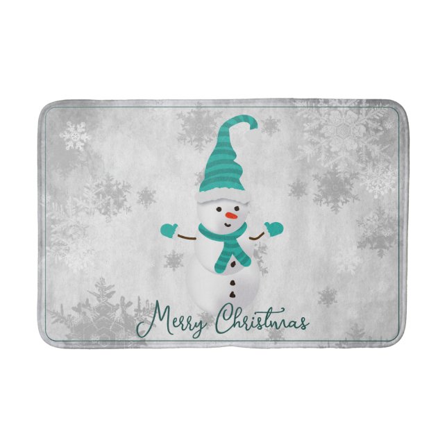 Tapete De Banheiro Teal Cute Snowman Holiday Bath Mat (Frente)
