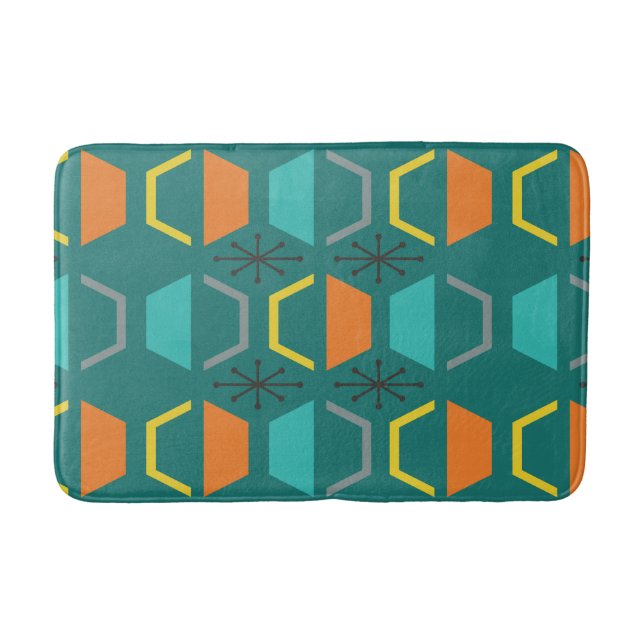 Tapete De Banheiro Teal de Hexágonos Moderno de meio século (Frente)