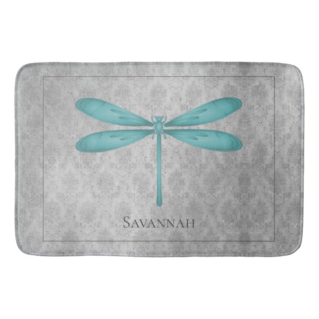 Tapete De Banheiro Teal Dragonfly Damask (Frente)