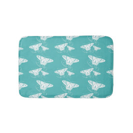 Tapete De Banheiro Teal E Padrão Branco Da Borboleta