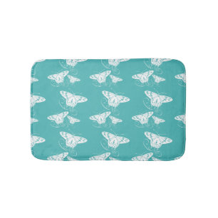 Tapete De Banheiro Teal E Padrão Branco Da Borboleta