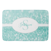 Teal Glitter Personalize Bath Mat