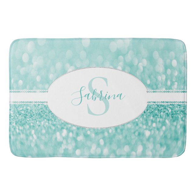 Tapete De Banheiro Teal Glitter Personalize Bath Mat (Frente)