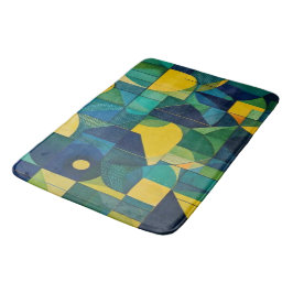Tapete De Banheiro Teal & Mustard Abstract Geometric Mosaic Bath Mat