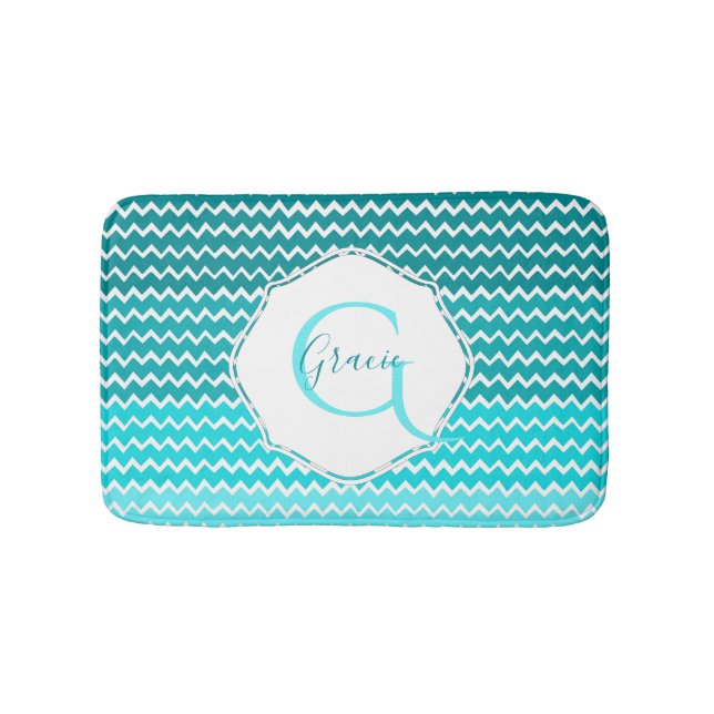Tapete De Banheiro Teal Ombre Chevron Personalizado Bath Mat (frente)