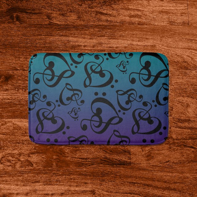 Tapete De Banheiro Teal Purple Ombre Music Note Clef Heart Pattern (Criador carregado)